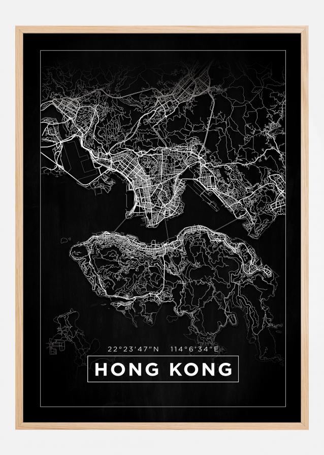 Mapa - Hong Kong - Negro Póster