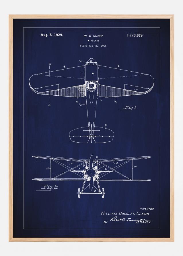 Dibujo de patente - Avión- Azul Póster