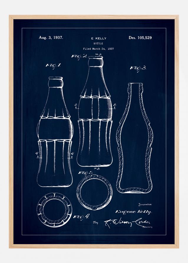 Dibujo de patente - Botella de coca-cola - Azul Póster