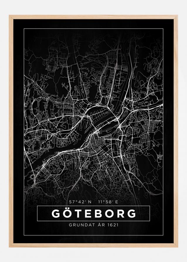 Mapa - Göteborg - Negro Póster
