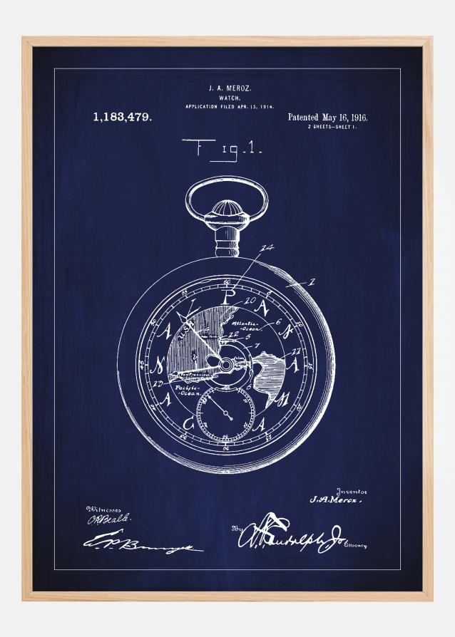 Dibujo de patente - Reloj de bolsillo - Azul Póster