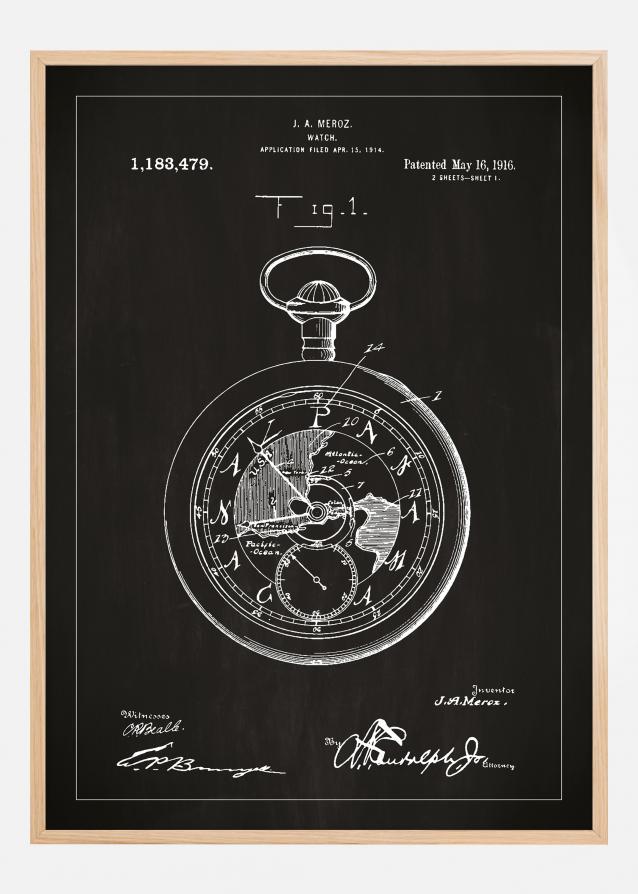 Dibujo de patente - Reloj de bolsillo - Negro Póster
