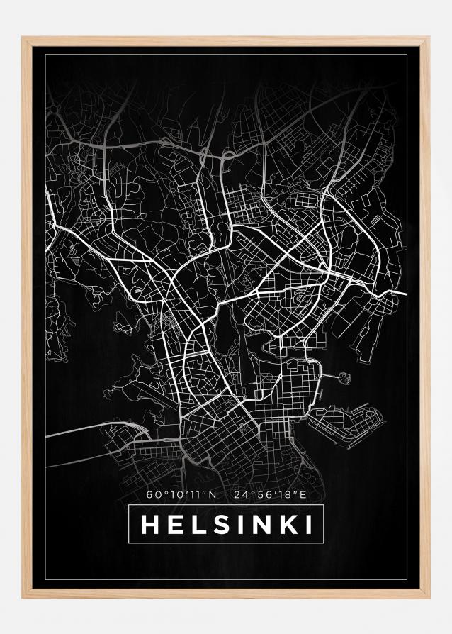 Mapa - Helsinki - Negro Póster