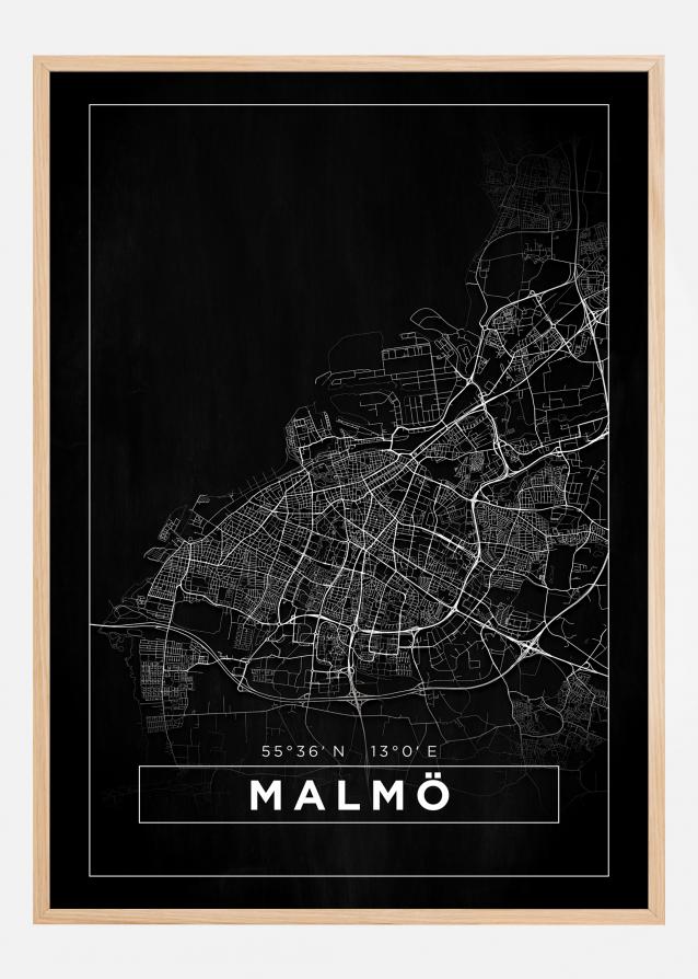 Mapa - Malmö - Negro Póster