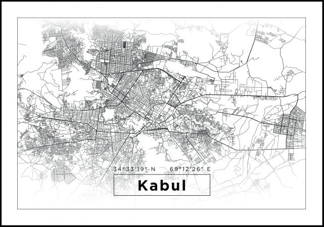 Mapa - Kabul - Blanco Póster