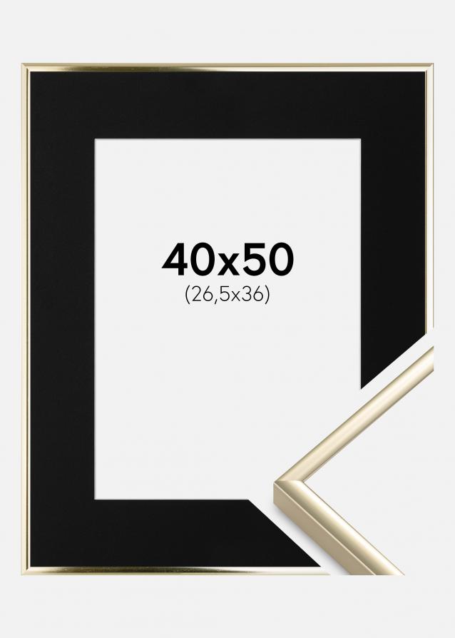 Marco Aluminio Acabado brillante Dorado 40x50 cm - Paspartú Negro 27,5x37 cm