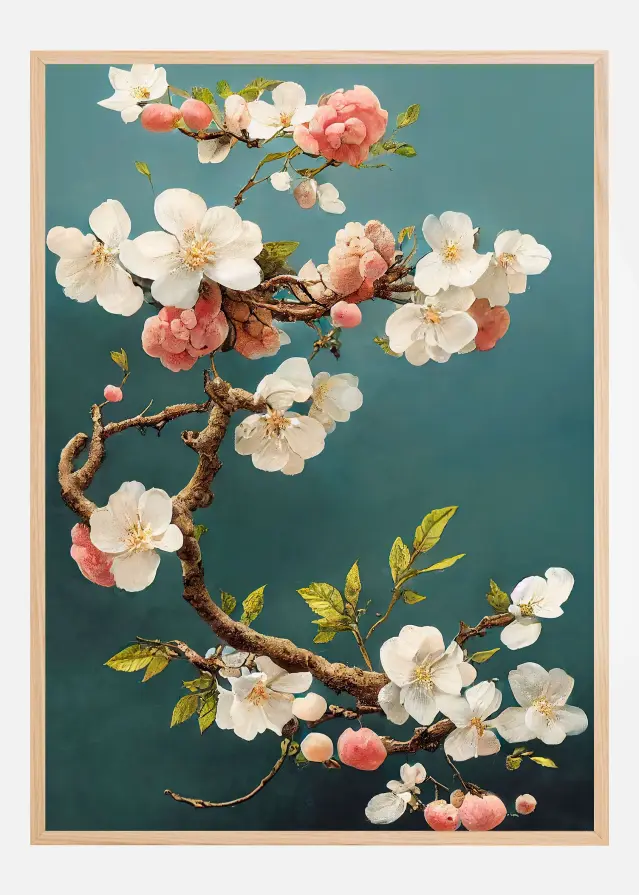 White Cherry Blossoms Póster