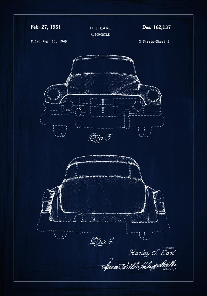 Dibujo de patente - Cadillac II - Azul Póster