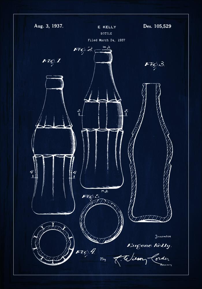 Dibujo de patente - Botella de coca-cola - Azul Póster