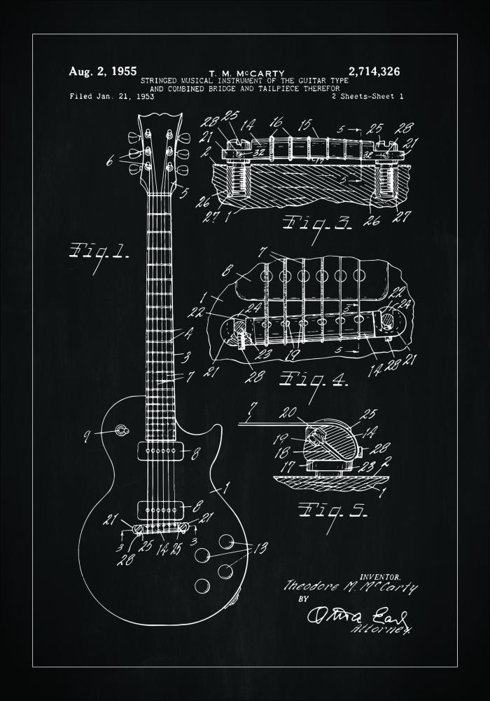 Dibujo de patente - Guitarra eléctrica I - Negro Póster