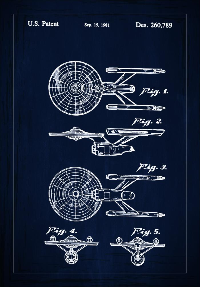 Dibujo de patente - Star Trek - USS Enterprise - Azul Póster