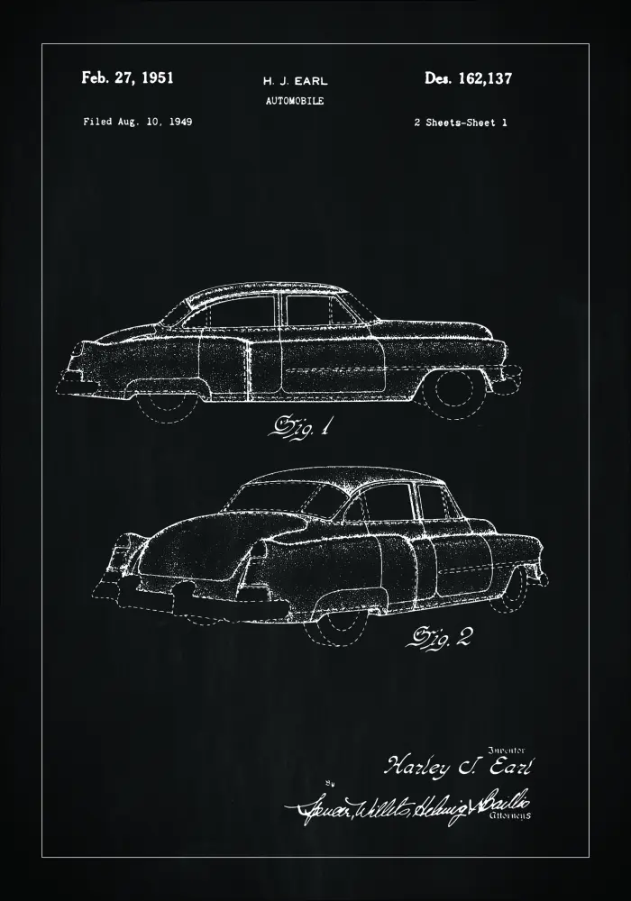 Dibujo de patente - Cadillac I - Negro Póster