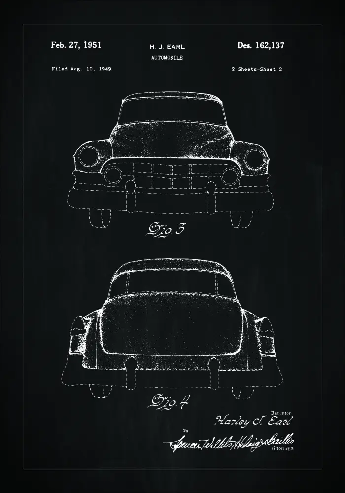 Dibujo de patente - Cadillac II - Negro Póster