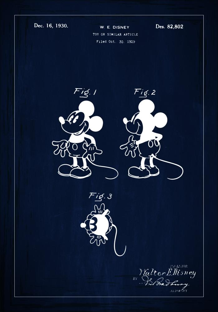 Dibujo de patente - Disney - Mickey Mouse - Azul Póster