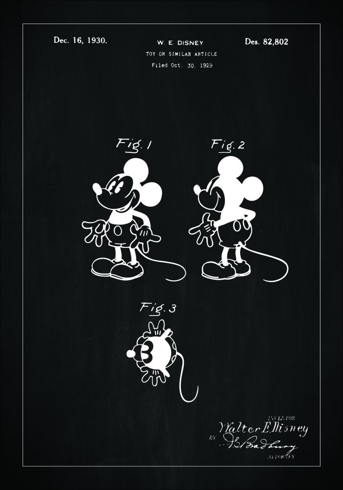 Dibujo de patente - Disney - Mickey Mouse - Negro Póster