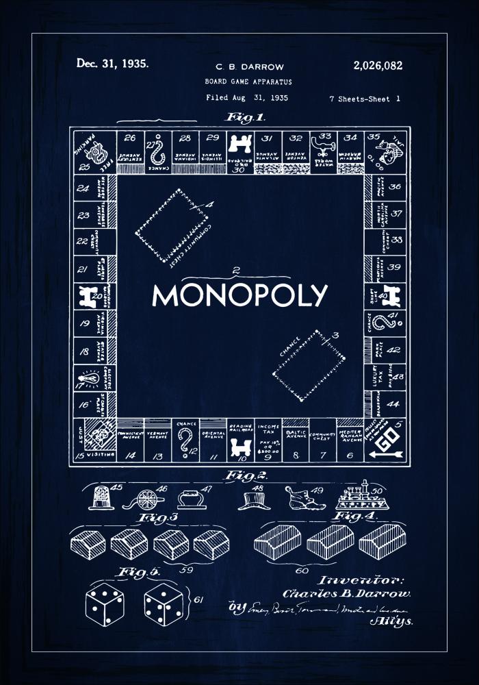 Dibujo de patente - Monopoly I - Azul Póster