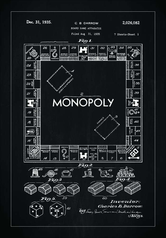 Dibujo de patente - Monopoly I - Negro Póster