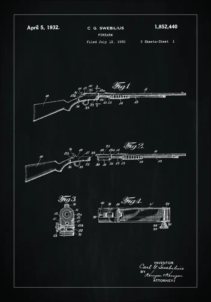 Dibujo de patente - FusilI - Negro Póster