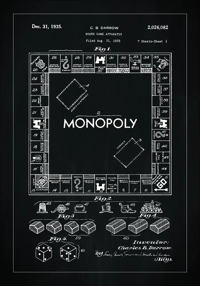 Dibujo de patente - Monopoly I - Negro Póster