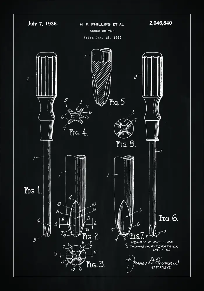 Dibujo de patente - Destornillador - Negro Póster