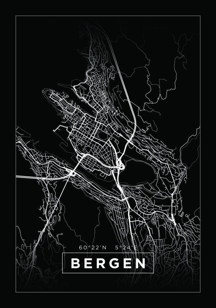 Mapa - Bergen - Póster negro