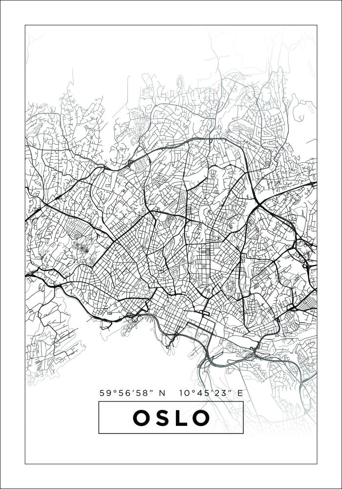 Mapa - Oslo - Blanco Póster