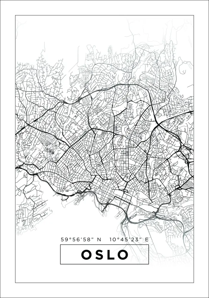 Mapa - Oslo - Blanco Póster
