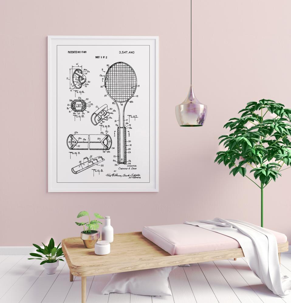 Patent Print - Tennis Racket - White Póster