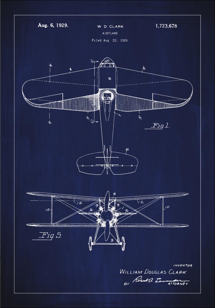 Dibujo de patente - Avión- Azul Póster