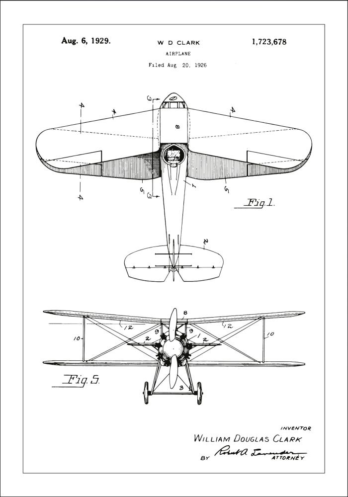 Dibujo de patente - Avión- Blanco Póster