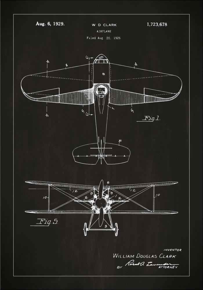 Dibujo de patente - Avión- Negro Póster