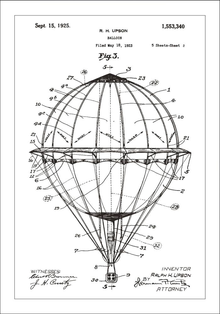 Dibujo de patente - Globo aerostático - Blanco Póster