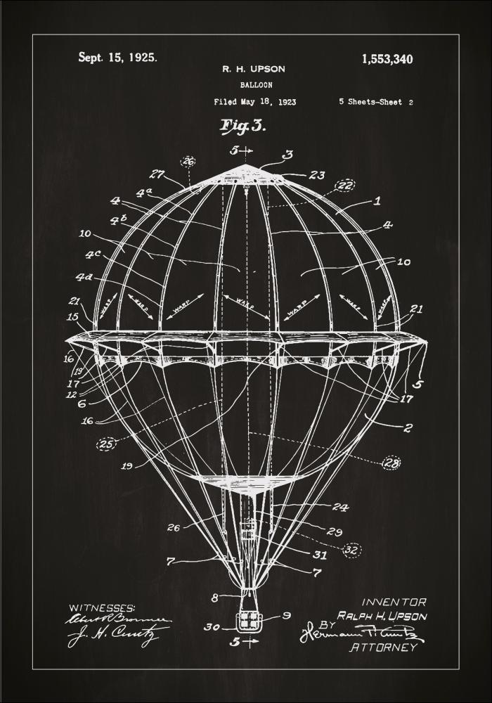 Dibujo de patente - Globo aerostático - Negro Póster