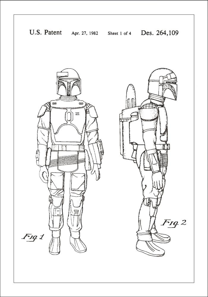 Dibujo de patente - Star Wars - Boba Fett - Blanco Póster