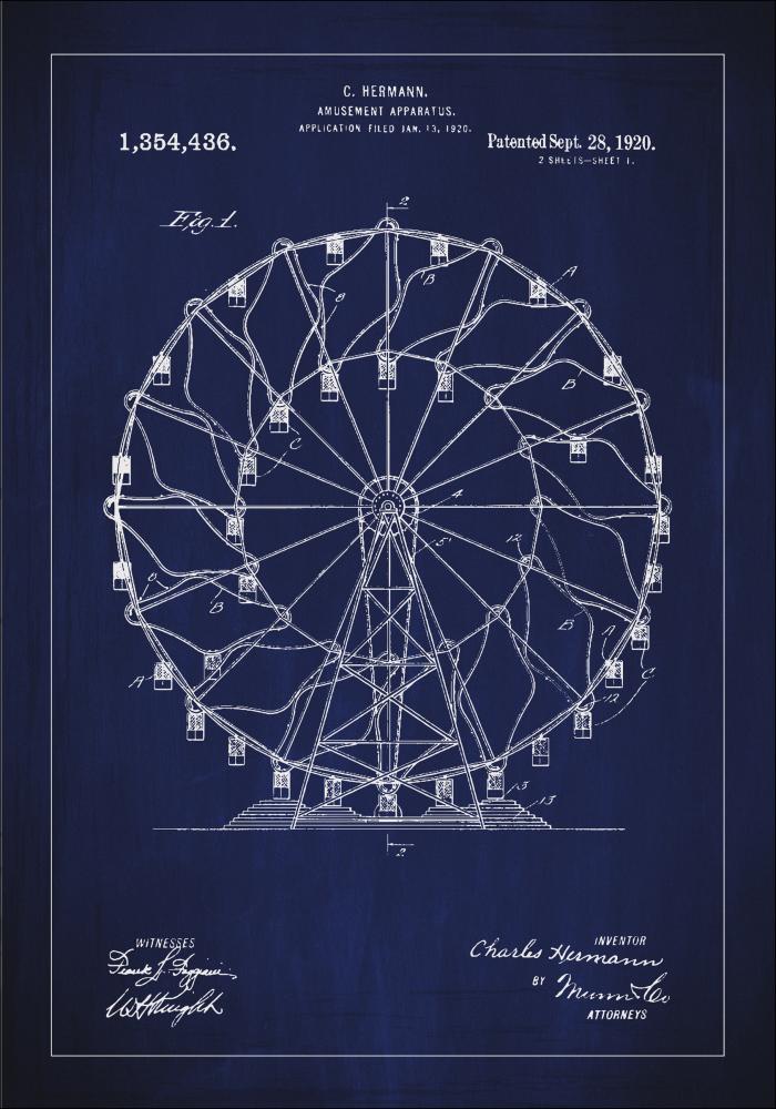 Dibujo de patente - Noria - Azul Póster