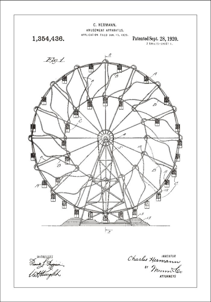 Dibujo de patente - Noria - Blanco Póster