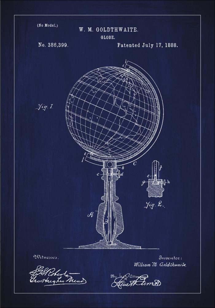 Dibujo de patente - Globo terráqueo - Azul Póster