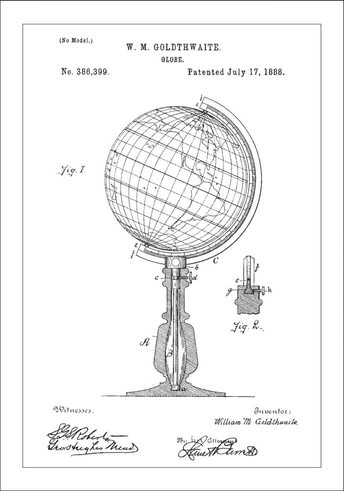 Dibujo de patente - Globo terráqueo - Blanco Póster