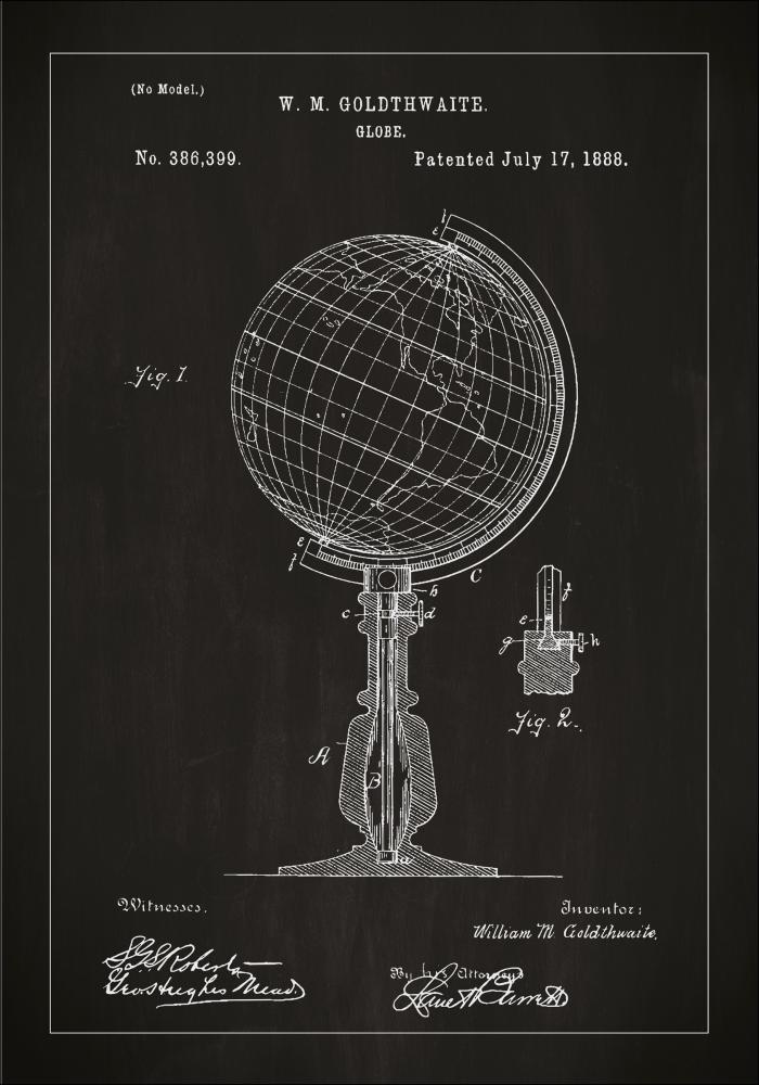 Dibujo de patente - Globo terráqueo - Negro Póster