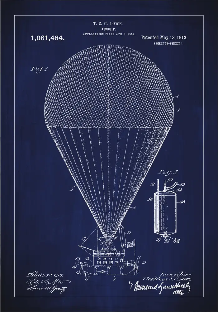 Dibujo de patente - Dirigible - Azul Póster