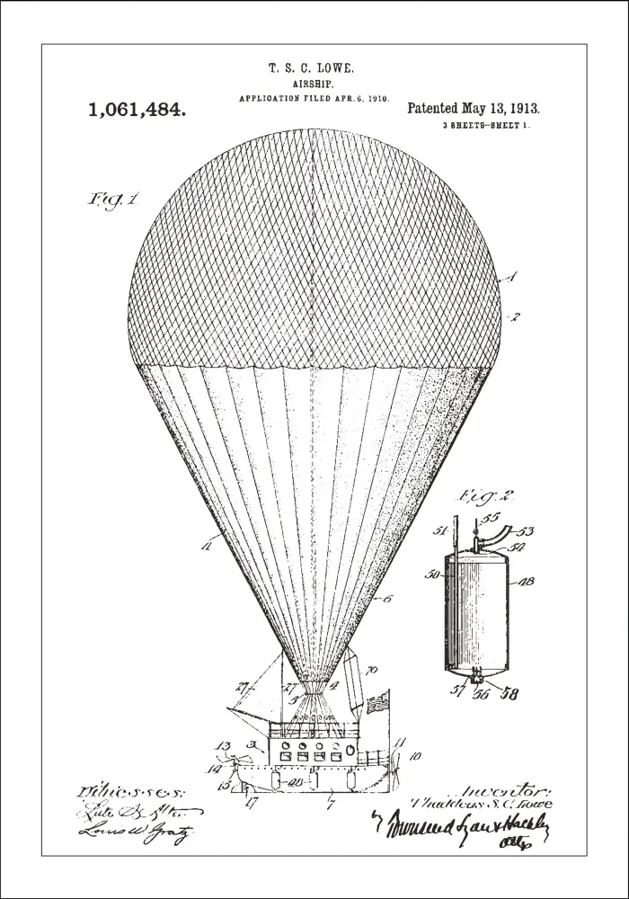 Dibujo de patente - Dirigible - Blanco Póster