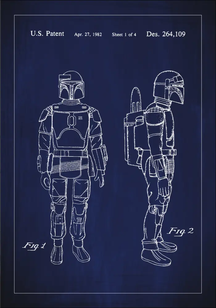 Dibujo de patente - Star Wars - Boba Fett - Azul Póster