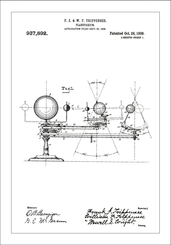 Dibujo de patente - Planetario - Blanco Póster