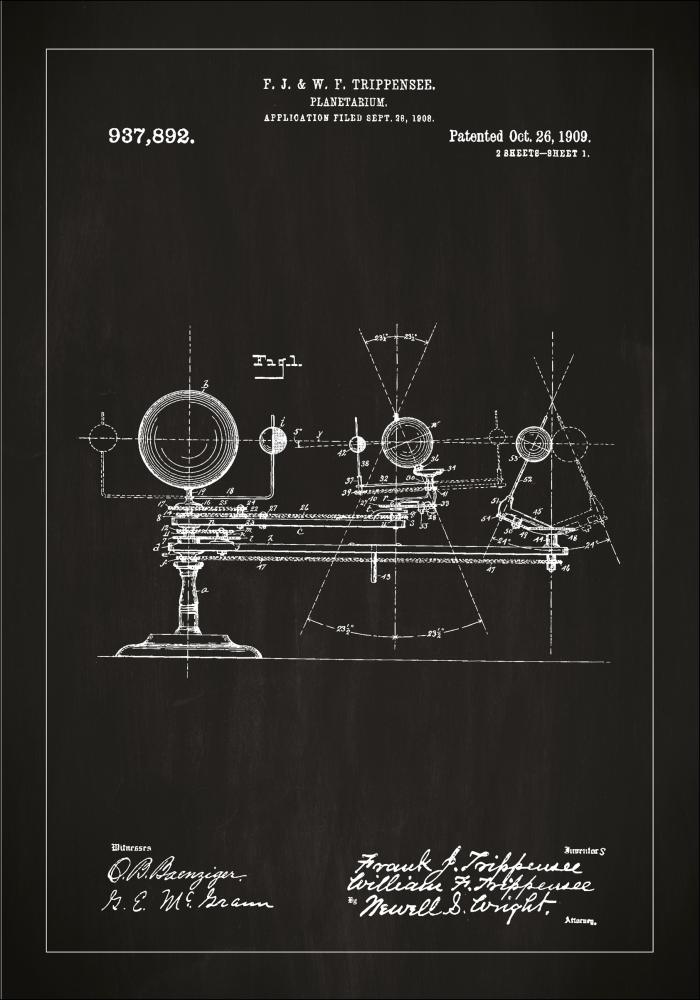 Dibujo de patente - Planetario - Negro Póster