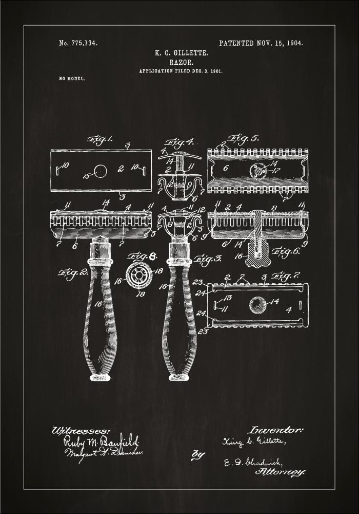 Dibujo de patente - Cuchilla de afeitar - Negro Póster