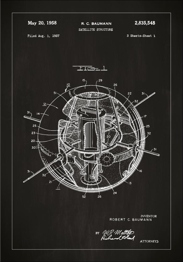 Dibujo de patente - Satélite - Negro Póster