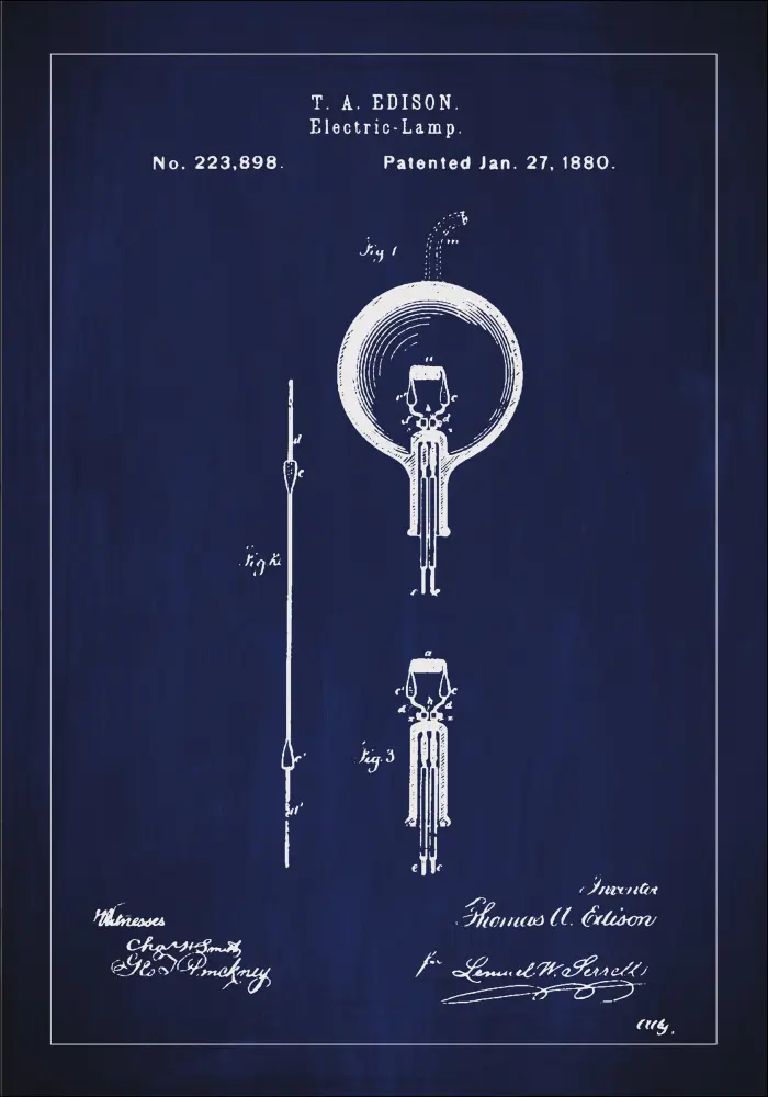 Dibujo de patente - Bombilla B - Azul Póster