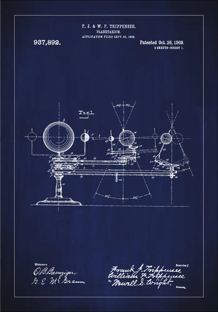 Dibujo de patente - Planetario - Azul Póster