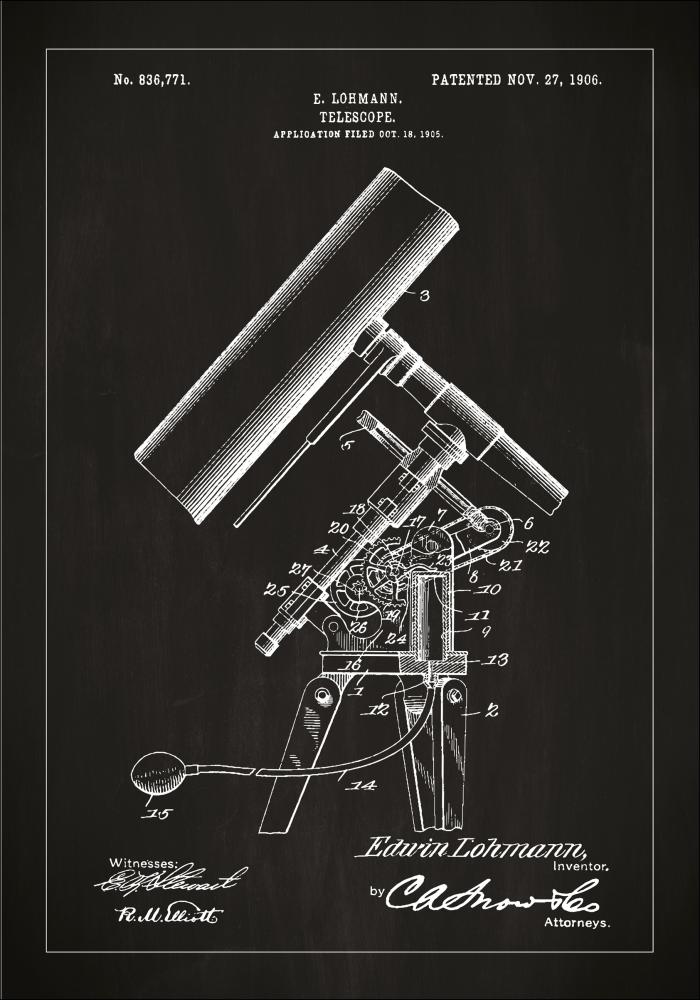 Dibujo de patente - Telescopio - Negro Póster