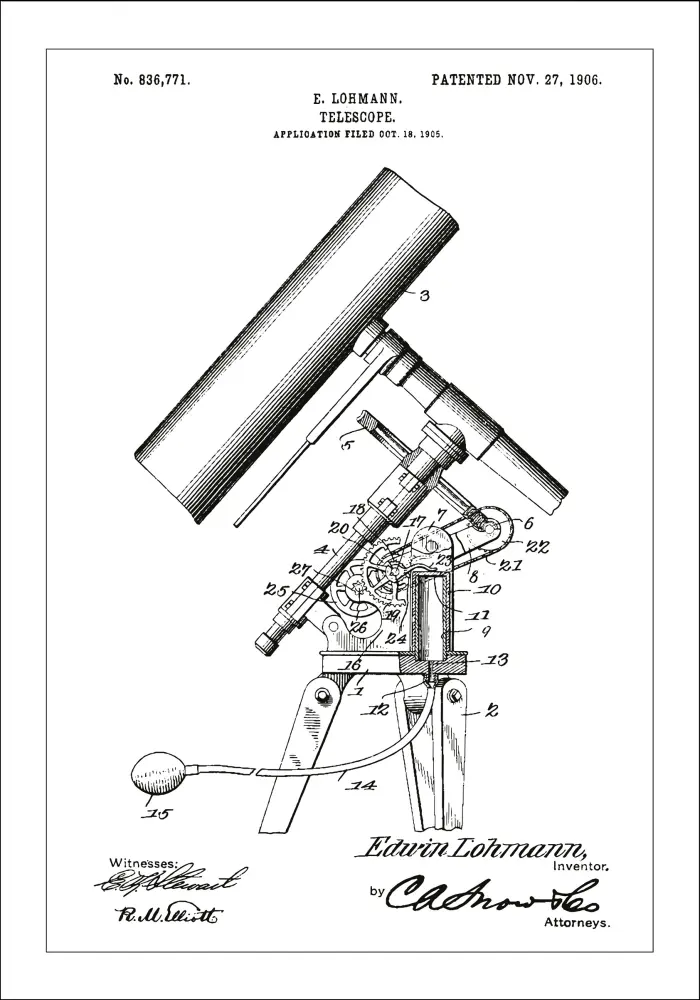 Dibujo de patente - Telescopio - Blanco Póster